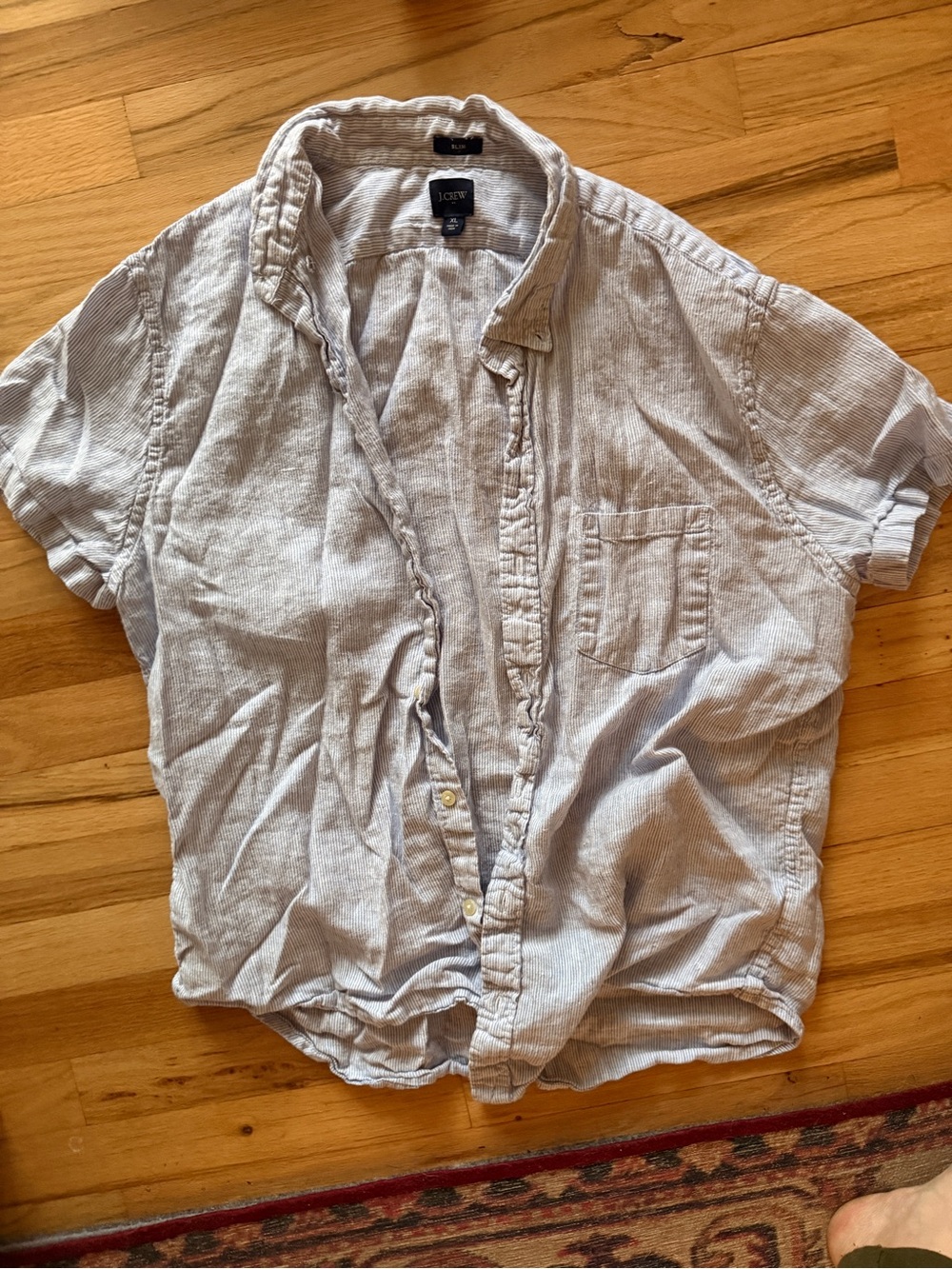 J. Crew Light Blue Short-Sleeve Cotton-Linen Button-Down